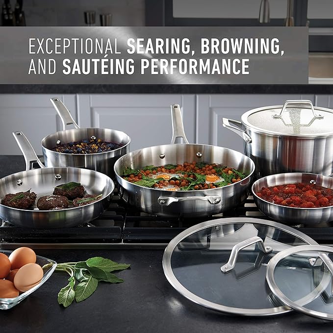 Calphalon Stainless Steel Kitchen Cookware 11-Piece Pots and Pans Set with Stay-Cool Handles Dishwasher &amp Oven Safe Silver