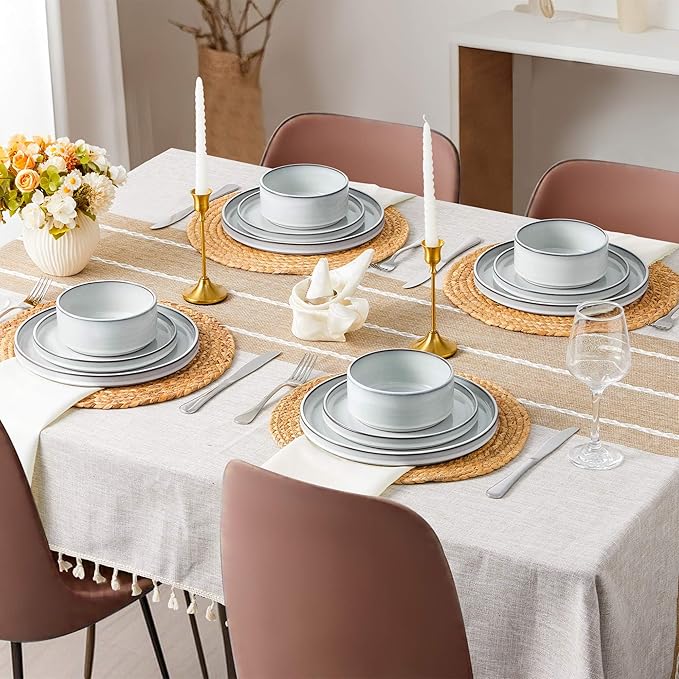 LIANYU Plates and Bowls Dinnerware Sets for 8 24 Piece Stoneware Tableware Dishes Set Includes Dinner Dessert Plate Cereal Bowl Rustic Terracotta Underside Dishwasher &amp Microwave Safe Lucent W