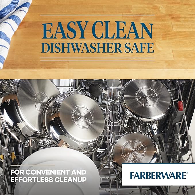 Farberware Classic Traditions Stainless Steel Cookware Induction Pots and Pans Set with Prestige Cooking Utensils 12 Piece - Stainless Steel