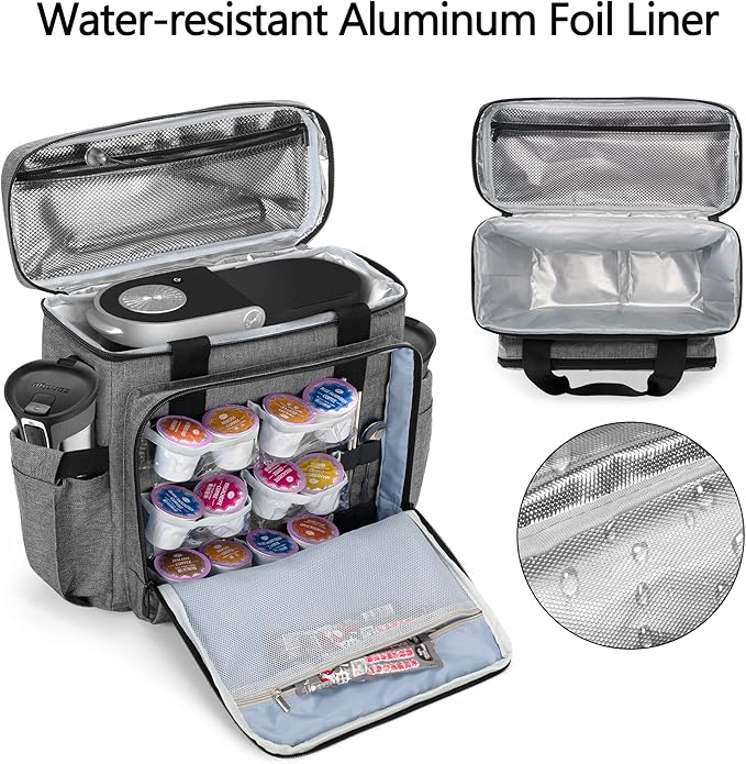 CURMIO Coffee Maker Carrying Bag Compatible with Keurig K-Mini or K-Mini Plus Single Serve Coffee Brewer Carrying Case with Pockets for K-Cup Pods Travel Mugs