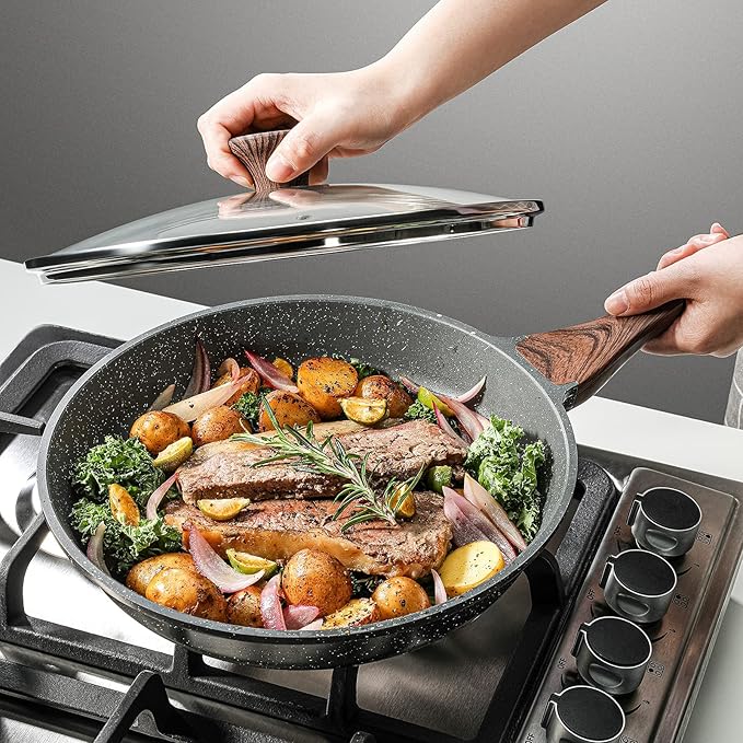 SENSARTE 15 Piece Nonstick Cookware Set includes 11 Inch Omelet Pan with Lid Induction Compatible Frying Pan Skillet