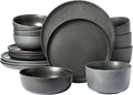 Gibson Elite James Street Stoneware Matte Reactive Double Bowl Dinnerware Set - Truffle Grey Service for 4 (16pcs)