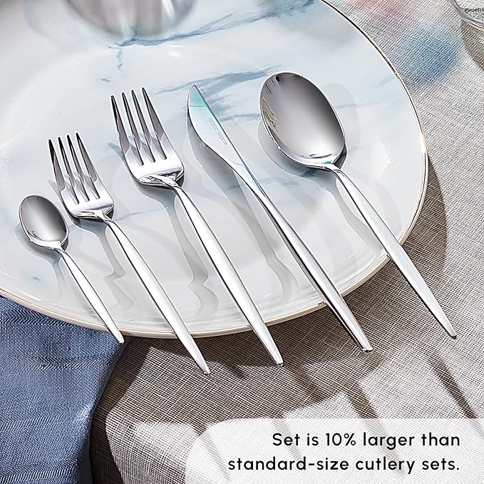 Karaca Lizbon - 18/10 Stainless Steel Silverware Set for 12 60 Piece Heavy Duty Flatware Set Dishwasher Safe Modern Cutlery incl. Kitchen Forks Spoons Knives Eating Utensils Sets - Platin