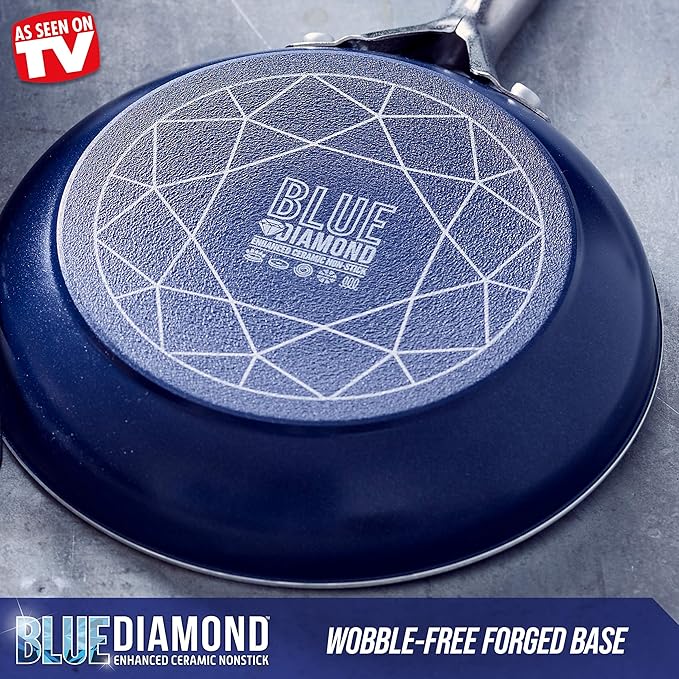 Blue Diamond Cookware Diamond Infused Ceramic Nonstick 10 Piece Cookware Pots and Pans Set Blue &amp Sharp Stone Nonstick Stainless Steel Cutlery 3 Piece Set Blue