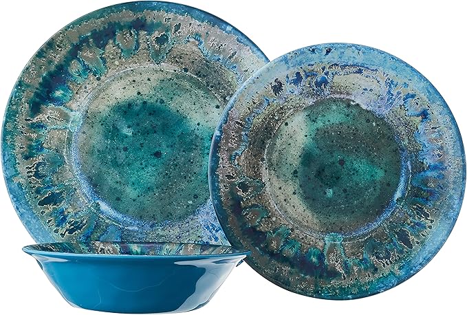 Certified International Radiance Teal Melamine 12 pc Dinnerware Set &amp Radiance Teal Melamine 11 Dinner Plate Set of 6