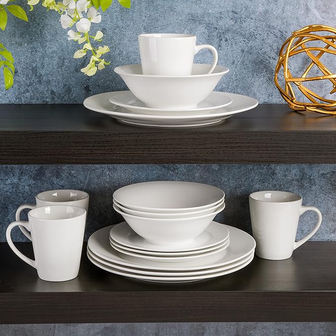 Gibson Home Amelia Court Porcelain Chip and Scratch Resistant Dinnerware Set Service for 4 (16pcs) White (Round)