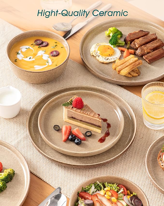 vancasso ANYA 24 Pieces Plates and Bowls Set Caramel Dinnerware Sets Reactive Glaze Dishes Set for 8 Ceramic Dishware Sets Kitchen Dinner Set Microwave &amp Dishwasher Safe