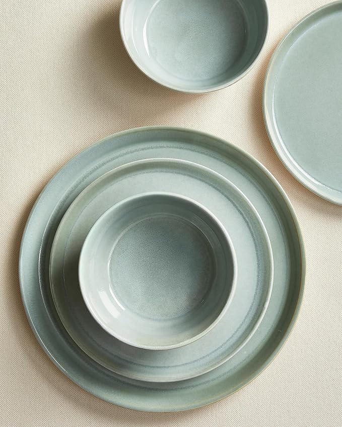 Dinnerware Sets for 4 Ceramic Plates and Bowls Set Modern Artisan Dish Set Microwave &amp Dishwasher Safe Dishware Set Chip &amp Scratch Resistant Dinner Sets Gradient Green