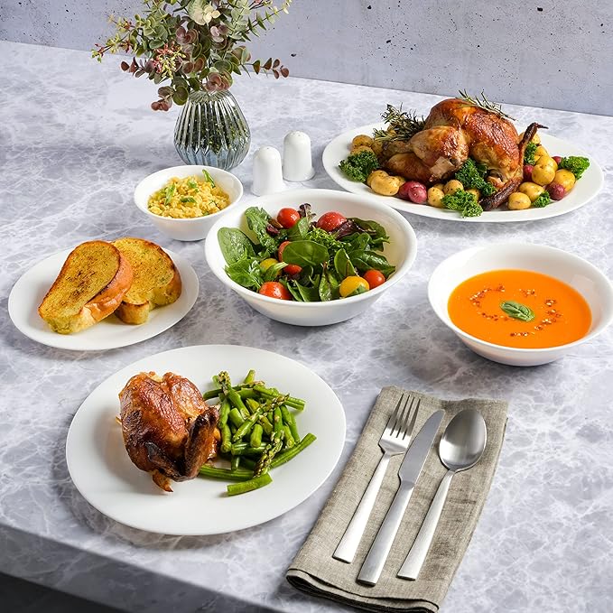Gibson Home Ultra Break and Chip Resistant Dinnerware Set Soft Round: Service for 6 (36pcs) Opal Glass