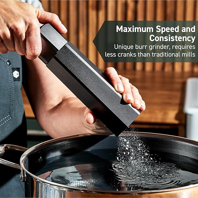 HexClad Hybrid Nonstick 10-Piece Cookware Set 12 Wok Salt and Pepper Grinder Set 6-Piece Essential Knife Set and Magnetic Knife Block Stay-Cool Handles Dishwasher and Oven-Safe Induction Ready