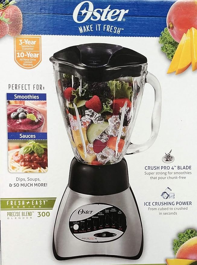Oster Classic Series 16-Speed Blender with 5-Cup Glass Jar Countertop Kitchen Blender Brushed Nickel