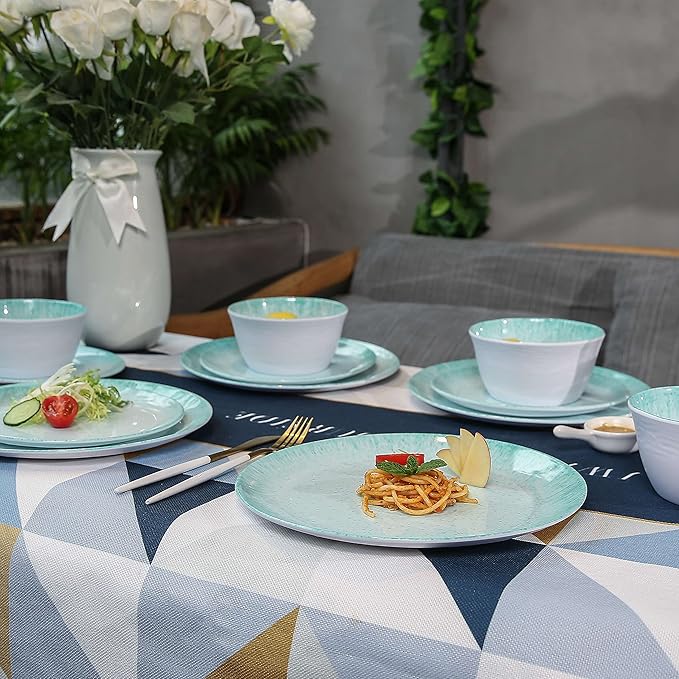 Melamine Dinnerware Set – 4 Dinner Plates 4 Salad Plates 4 Cereal Bowls – Shatterproof Lightweight &amp Stylish for Everyday Dining Outdoor Camping and RV Use