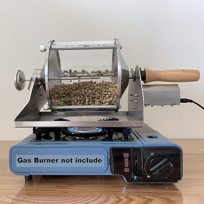Coffee Roaster Gas Burner Coffee Roasting Machine for Home Use 400g Capacity Quartz Glass Drum Stainless Steel Frame Peanut and Nut Roaster