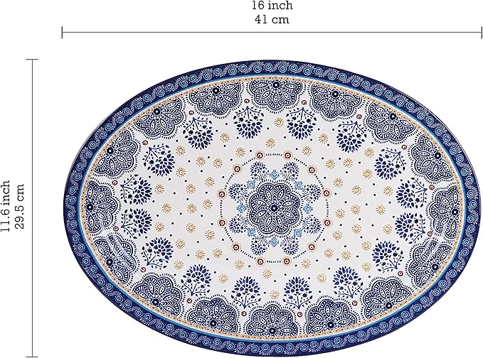 Bico Blue Talavera Ceramic 16 inch Oval Platter Microwave &amp Dishwasher Safe