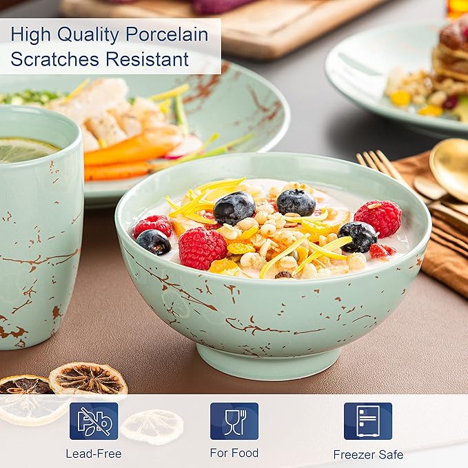 Ceramic Tableware Green 16/32/48 Piece Procelain Dinnerware Set Design by Gold Splash with Dinner PlateCake PlateBowlsCoffee Cups48-Piece