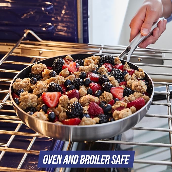 Blue Diamond HD Stainless Steel Clad Pro 2-Piece 9.5 and 11 Frypan Skillet Set Diamond Infused Ceramic Nonstick PFAS-Free Dishwasher Safe Oven and Broiler Safe Silver