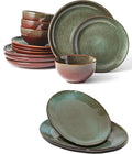 14 Pieces Dinnerware Sets with Serving Platter Brown Green