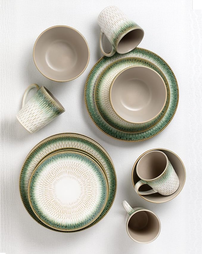 Lorren Home Trends 16 Piece Stoneware Set-Green Drop