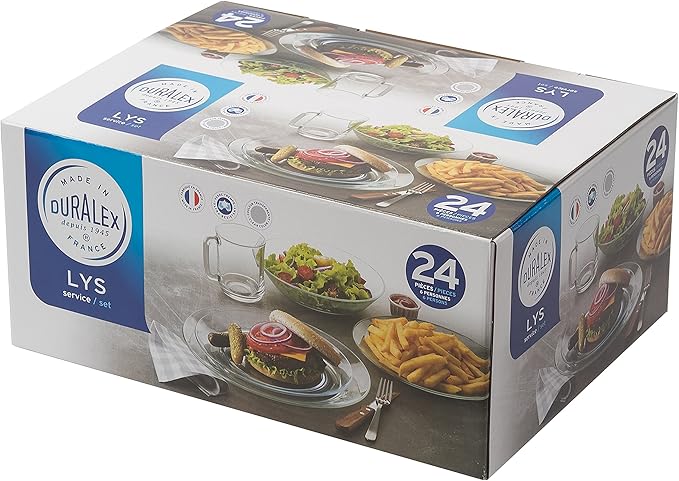 Duralex - Clear Glass 24pc Dinnerware Set Service for 6