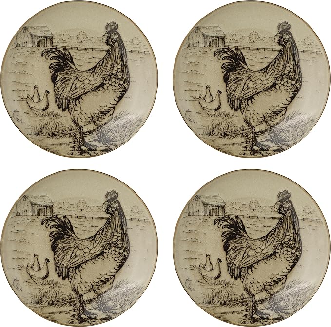 Pfaltzgraff Homespun Rooster 16-Piece Dinnerware Set Service for 4 Brown