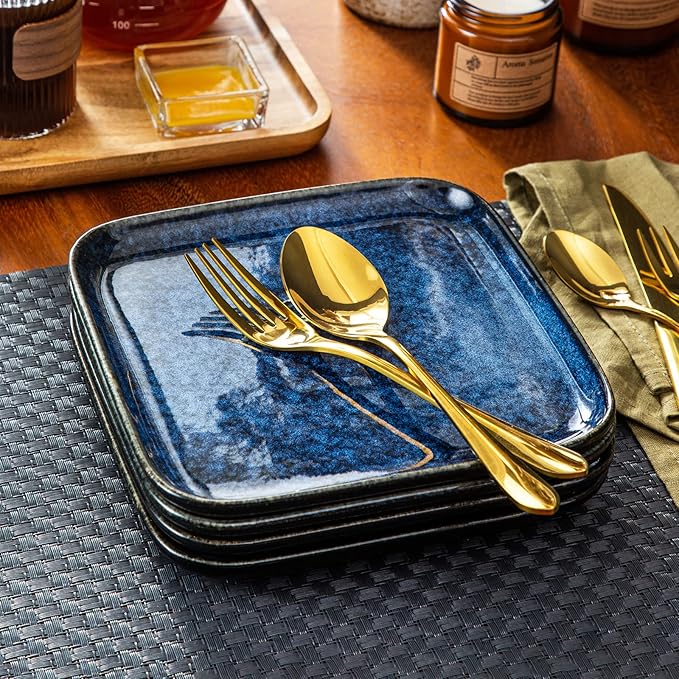 vancasso Starry 12 Pieces Dinnerware Sets for 4 Bundles 7.5 Inch Stern Square Dinner Plates Set of 4