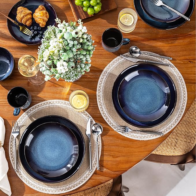 LERATIO Ceramic Dinnerware Sets for 416-Piece Reactive Glaze Plates and Bowls Set with MugsHighly Chip and Crack Resistant | DishwasherMicrowave &amp Oven Safe Dishes set-Blue
