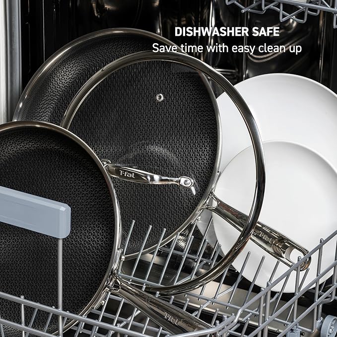 T-fal HybridMesh Tri-Ply Stainless Steel 3 Piece Frypan Cookware Set 8 10.25 12 Inch Induction Oven Safe 500F Metal Utensil Safe Pots and Pans Dishwasher Safe Needs Pre-Heating Silver/Black