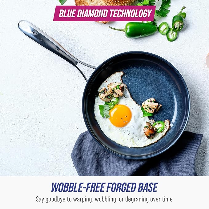 Blue Diamond Cookware Hard Anodized Ceramic Nonstick 8 Frying Pan Skillet PFAS-Free Dishwasher Safe Oven Safe Grey