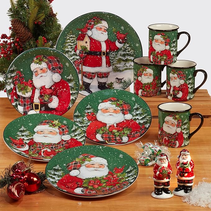 Certified International Christmas Lodge Santa 16 pc Dinnerware Set Service for 4
