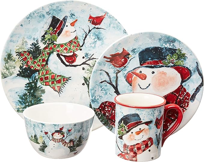 Watercolor Snowman 16pc Dinnerware Set Service for 4