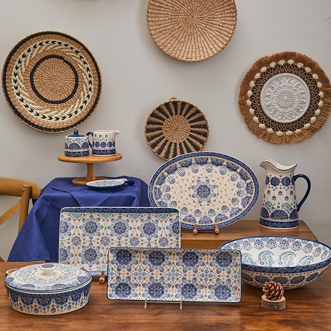 Bico Blue Talavera Ceramic 16 inch Oval Platter Microwave &amp Dishwasher Safe