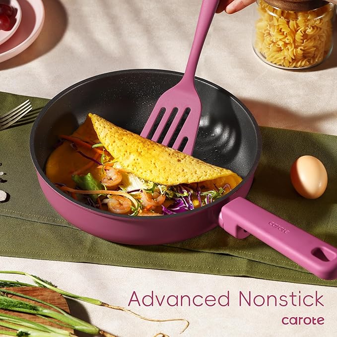 CAROTE Non Stick Pots and Pans Set Cookware Sets Nonstick Kitchen Cooking Set with Stay-Cool Handleswith Silicone Tools and Pot Protectors16 Piece