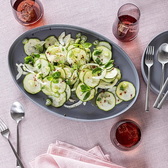 over&ampback Stackable Stoneware Serving Platter - Elegant 1-Piece Oval Serving Platter to Complete Your Kitchen Set - Perfect for Appetizers Desserts and More - 16 L x 11 W - Semi-Matte Charcoal