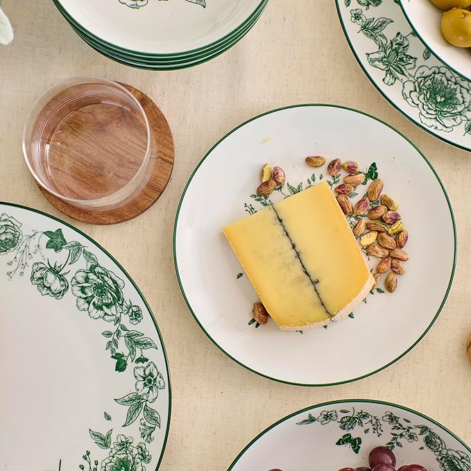 Stone Lain Esme 24-Piece Dinnerware Set Porcelain Plates and Bowls Set Dish Set for 8 Microwave and Dishwasher Safe Green