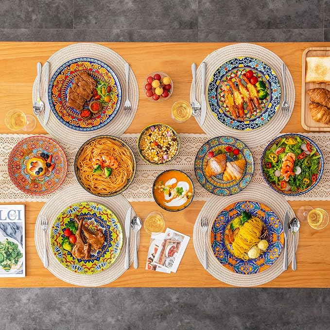 vancasso 24-Piece Dinnerware SetsPlates &amp Bowls Sets Service for 6 Bohemian Porcelain Dishes Set for 6 Kitchen Dinner SetMicrowave &amp Dishwasher Safe Scratch ResistantSeries KRVI