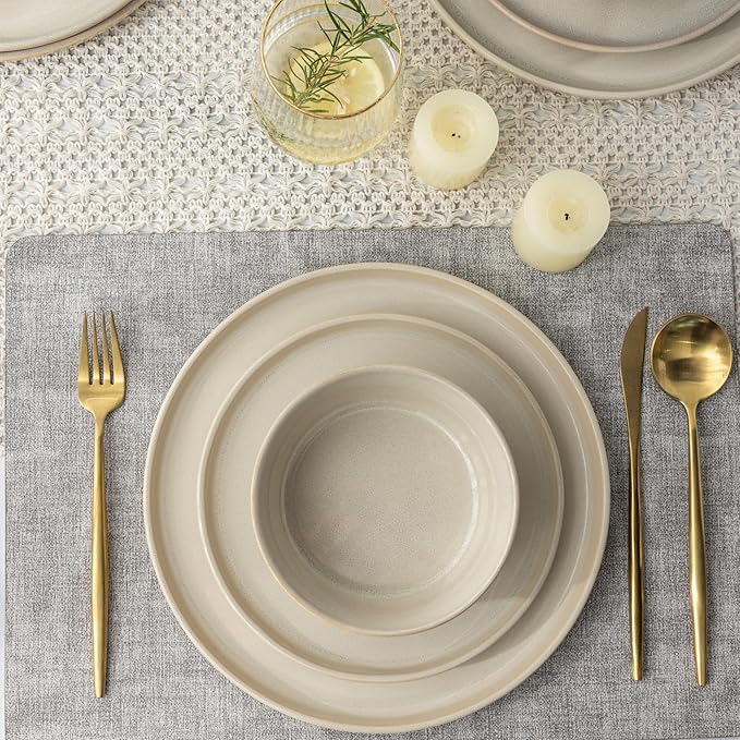AmorArc Stoneware Dinnerware Sets for 4Round Reactive Glaze Ceramic Plates and Bowls SetHighly Scrath Resistant | Dishwasher &amp Microwave Safe Dishes SetService for 4 (12pc)