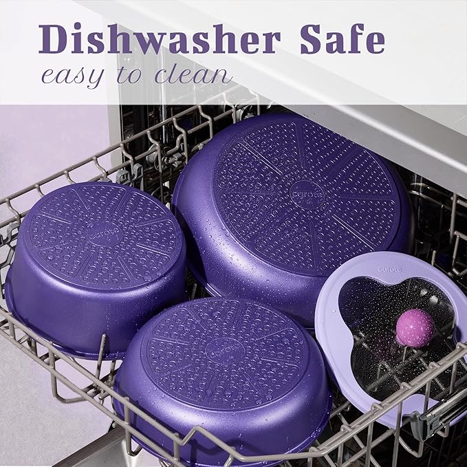 CAROTE 11pcs Ceramic Cookware Set Pots and Pans Set Non stick Induction Kitchen Cookware with Removable Handle RV Dishwasher ＆ Oven Safe RV/Camping Cookware PFOA Free Purple