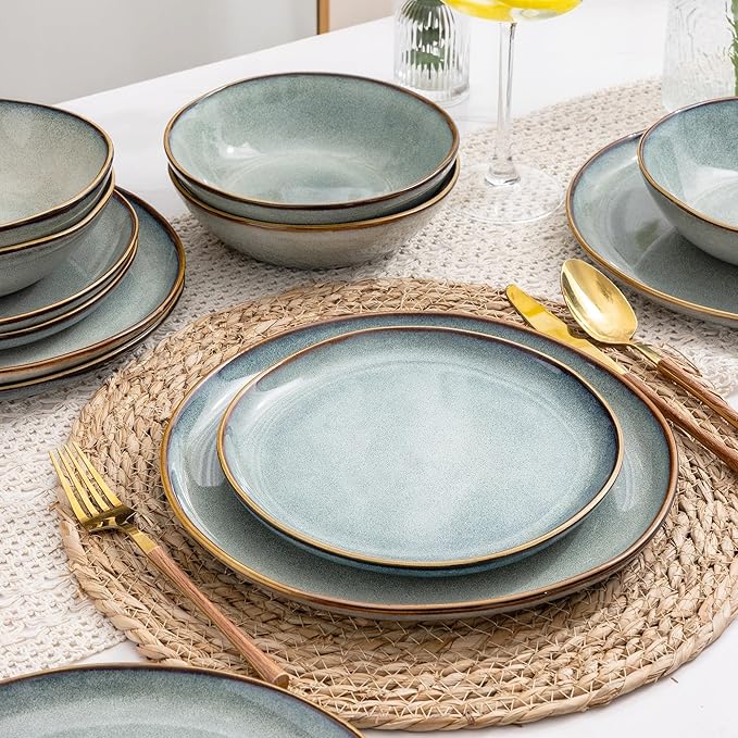AmorArc Ceramic Dinnerware SetsHandmade Reactive Glaze Plates and Bowls SetsHighly Chip and Crack Resistant | Dishwasher &amp Microwave Safe Dishes Set Service for 6 (30pc)
