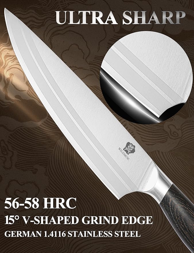 WILDMOK Chef Knife 8 Inch German Steel Kitchen Knives Chef's Knives with Pakka Wood Handle Gift Box
