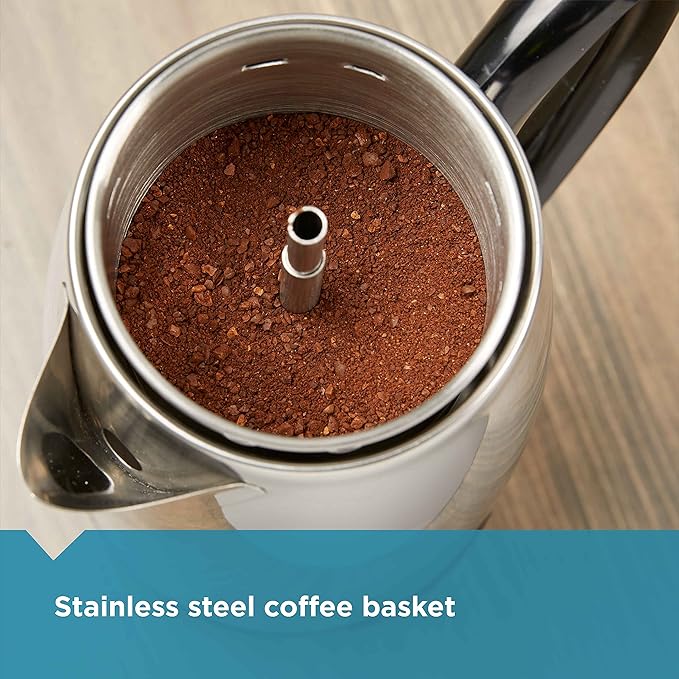 Farberware 12 Cup Electric Coffee Percolator Coffee Maker with Stainless Steel Basket Automatic Keep Warm No-Drip Spout