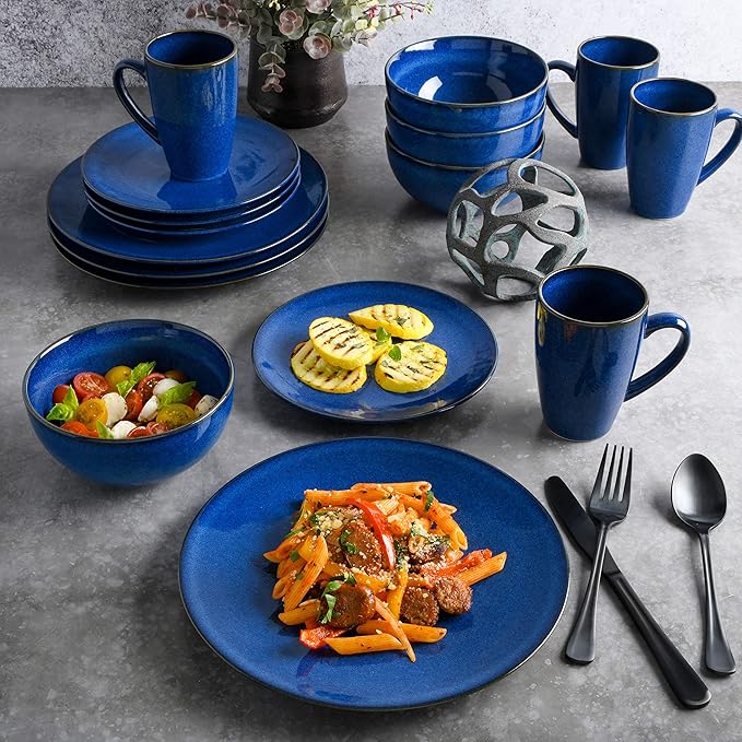Gibson Elite Lisbon Reactive Dinnerware Set Cobalt Blue Service for 4 (16pcs)