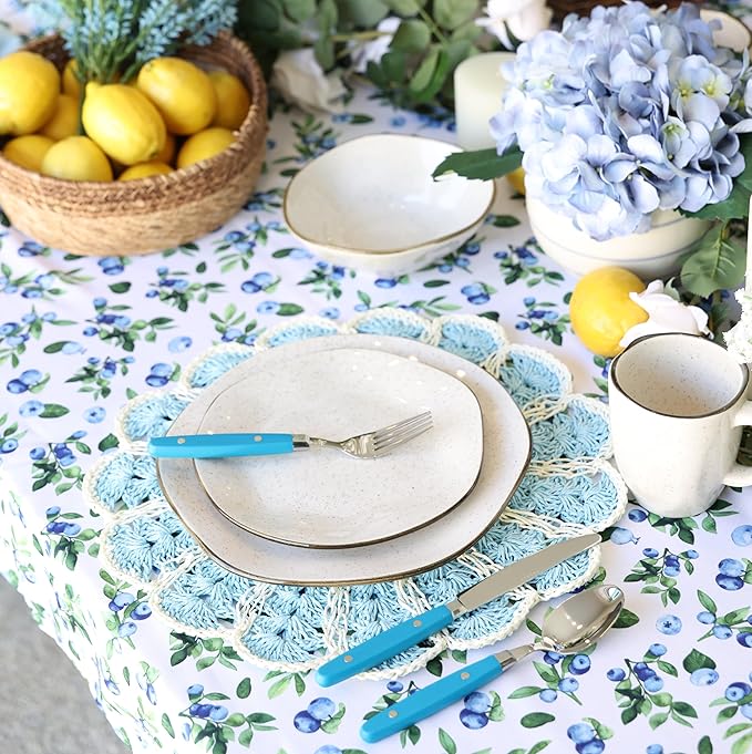 ANNOVA Silverware Set Retro/Rivet Colorful Stainless Steel Tableware Kitchen Flatware Set Utensils Includes Dinner Knives Forks Spoons Salad Forks &amp Dessert Spoons (Blue 20 Pieces)