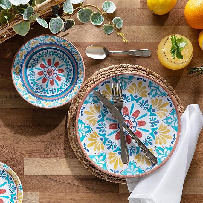 Larder &amp Vine 12-Piece Melamine Dinnerware Set: Durable Lightweight Break-Resistant Plates &amp Bowls – Stylish Non-Toxic Dishwasher Safe – Ideal for Everyday Use Indoor &amp Outdoor Dining