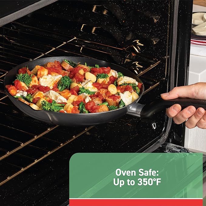 T-fal Initiatives Nonstick Cookware Set 18 Piece Oven Broiler Safe 350F Kitchen Cooking Set w/Fry Pans Saucepans Saute Pan Dutch Oven Griddle Pots and Pans Home Dishwasher Safe Red