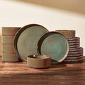 Stoneware Plates and Bowls Dishes Sets Service for 6 (18-Piece) Famiware Premium Handcrafted Reactive Glaze Dinnerware Set with Raised Rim Scratch Resistant Microwave Dishwasher Safe Moss Cocoa