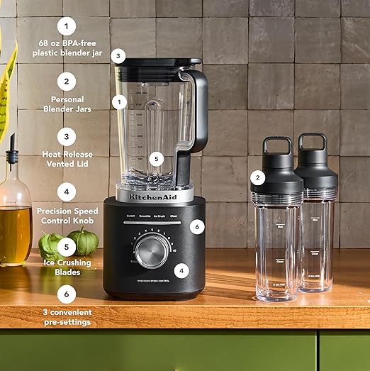 KitchenAid Pure Power Blender with 2 Personal Blending Jars 1700 Watt Peak Power* KSB2078 Black Matte