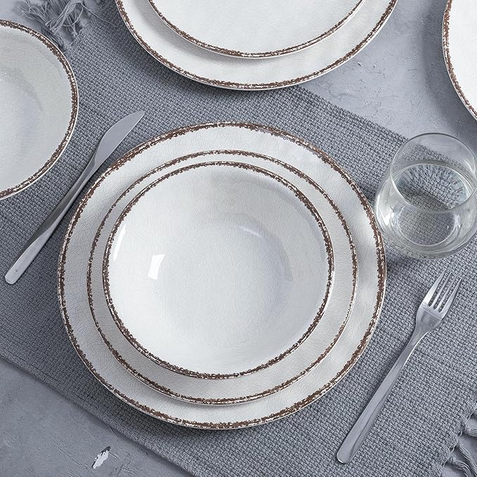 LEHAHA Farmhouse White Melamine Plates and Bowls Set White dishes Rustic Farmhouse Dinnerware Set Lightweight Melamine Dishes Set for 4 Perfect for RV Camper Dishwasher Safe
