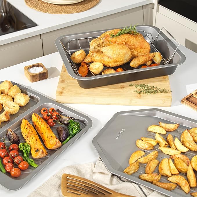 Salter Essentials Chip Tray – Non-Stick Coating Rectangular Baking Tray Dishwasher Safe Easy to Clean Made in The UK Durable Carbon Steel Lightweight Oven Sheet PFOA-Free BW13672