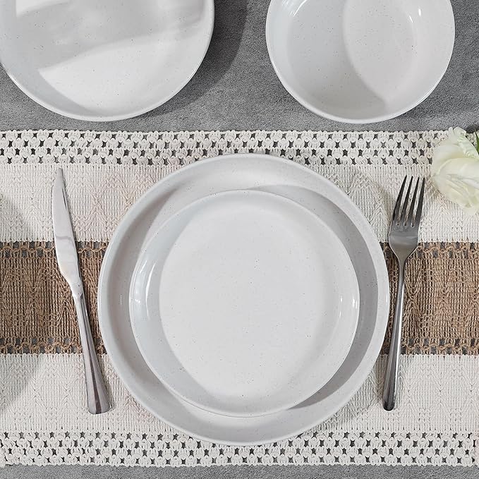 Ceramic Dinnerware SetsPorcelain Plates and Bowls Set with Rustic Terracotta Underside Scratch Resistant 12 Pieces Stoneware Dishes Set Dishwasher &amp Microwave SafeWhite(Brown)