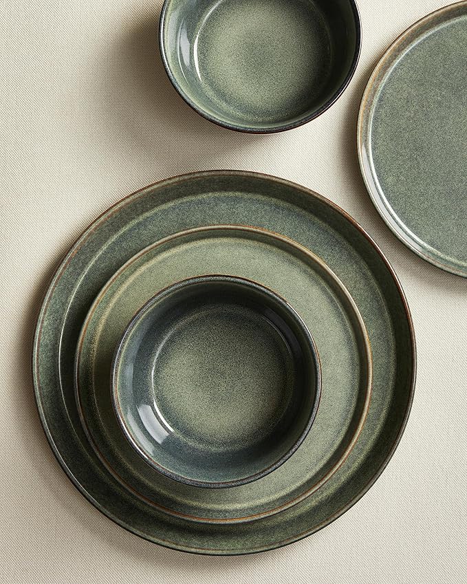 Dinnerware Sets Microwave Safe Plates and Bowls Sets Dishes Set for 4 Chip &amp Scratch Resistant Dinner Set Reactive Glazed Farmhouse Dishware Sets Green Wheat